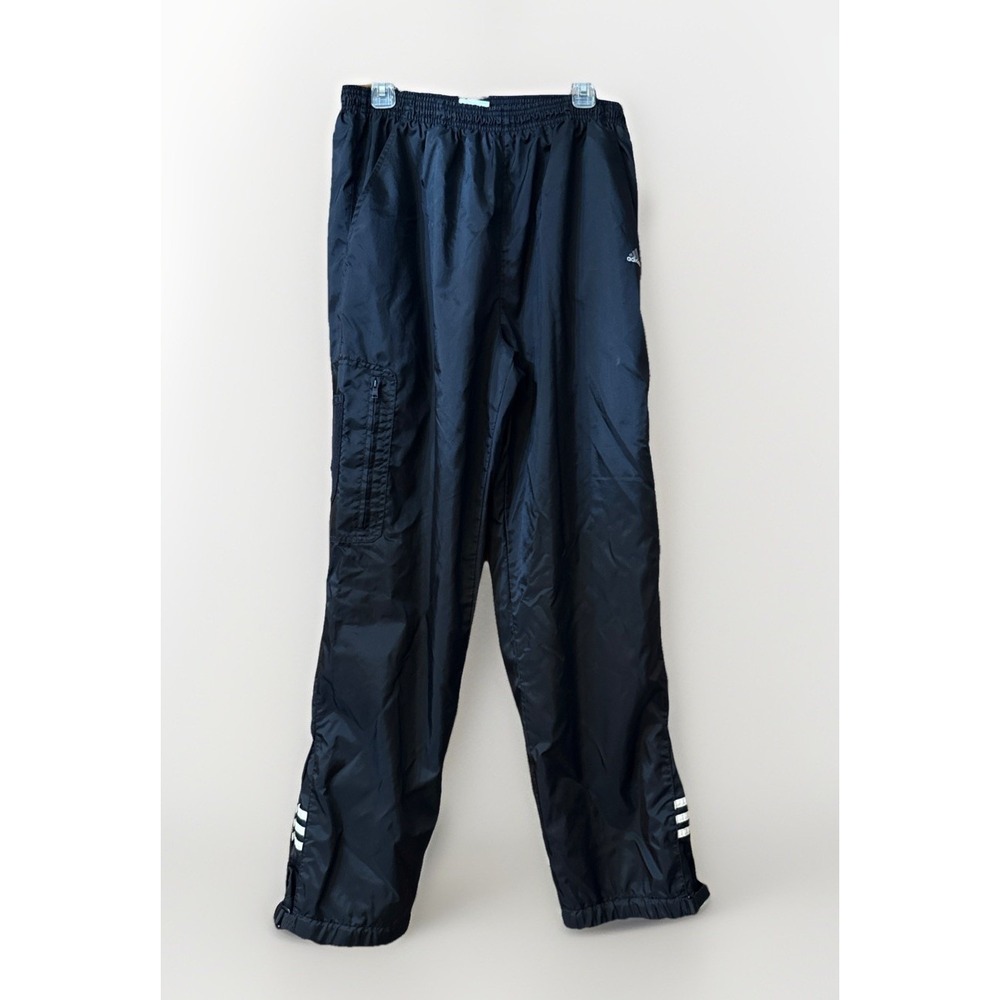 Vintage Y2K 90s Adidas Track Pants XL Black 3 Stripe‎ Windbreaker Ankle Strap